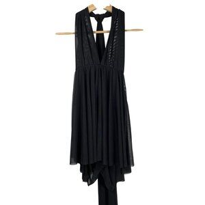 Diosa Women's Plunge Mini Bodysuit Dress Black Size S Long Halter Strap